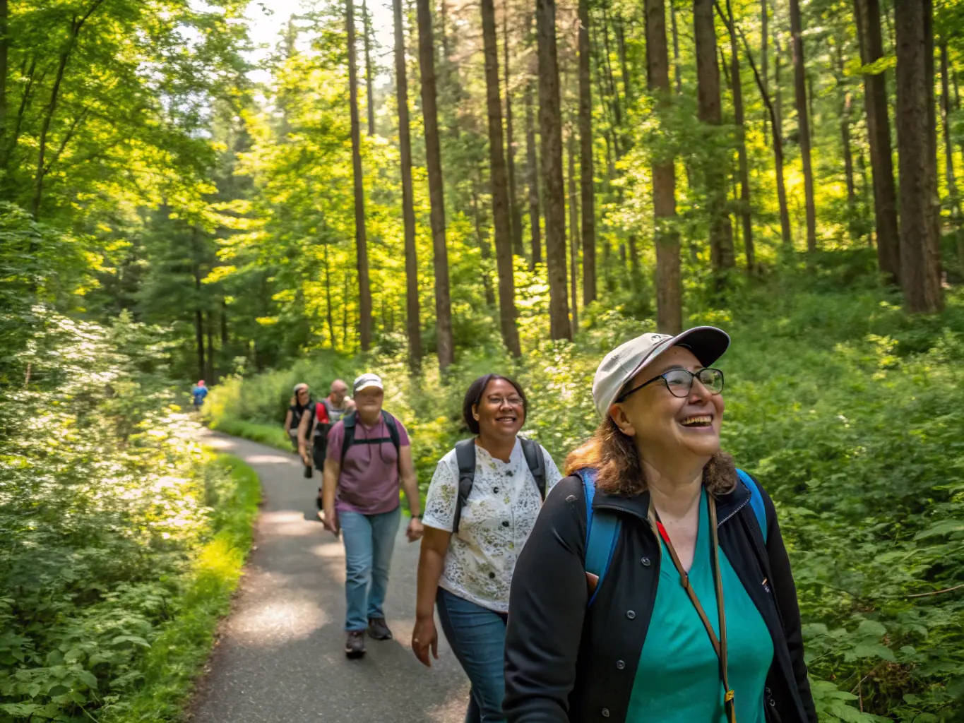 A photograph of participants on a guided tour along the ROUTE HAUTE MARCHE BASSE LISSE, showcasing cultural discovery.
